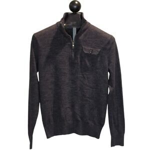 Banana Republic Mens Size Medium 1/4 Zip Sweater Pocket Black Heather Cotton